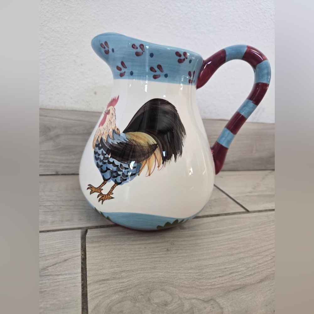 Hand Painted Rooster Pitcher – Farmhouse / Country Kitchen Décor - Picture 2 of 13